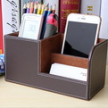 10H1     custom branded PU leather pen holder Multi-purpose desktop stationery storage box