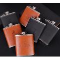 30D01 Personalised Alcohol Flasks With Wrapped Faux Leather 7OZ
