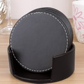 F08 Deluxe Round  pu leather drink coaster set of 6 printing/embossed